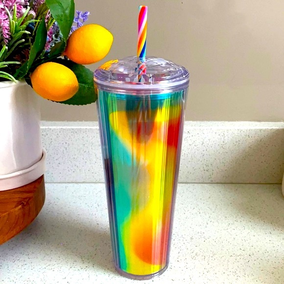 🌈STARBUCKS RAINBOW KALEIDOSCOPE STRAW TUMBLER CUP - Picture 2 of 11